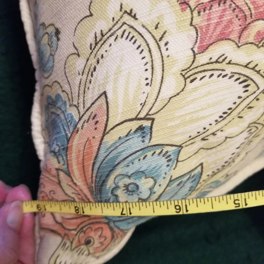 Set of 2 Vintage Floral Throw Pillows Peach Blue Botanical Jacquard Accent 16x16